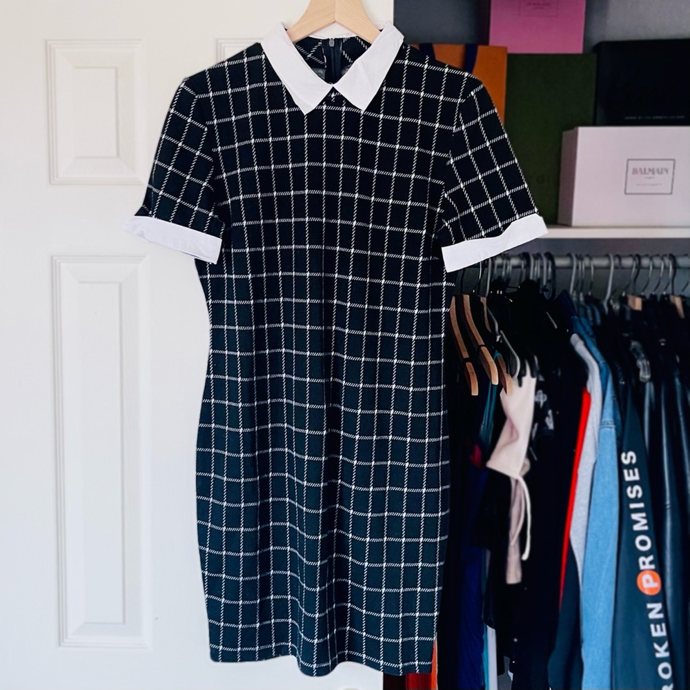 Black & White Plaid Collard Dress